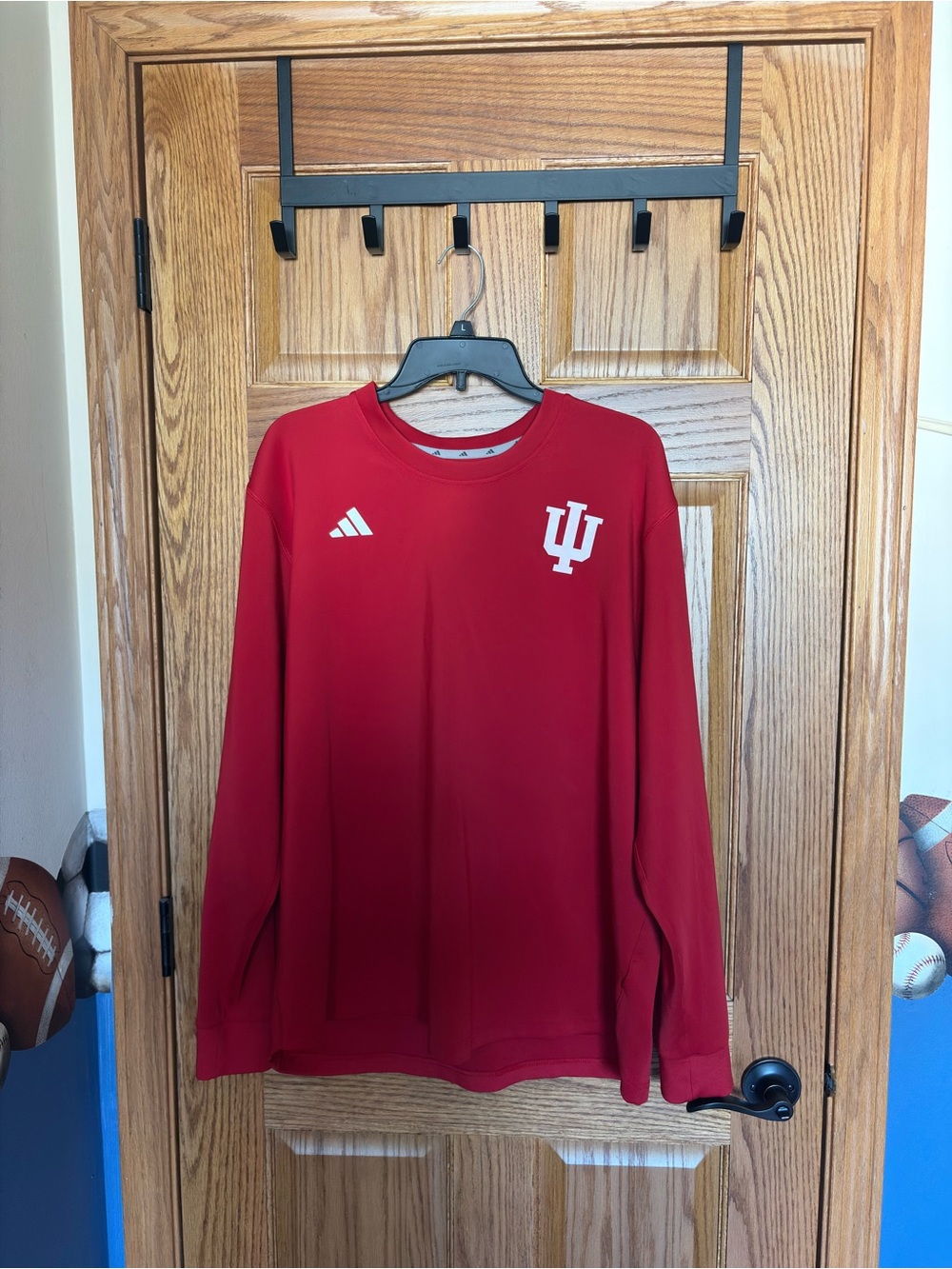 adidas Men’s Red Long-Sleeve Indiana University Crewneck